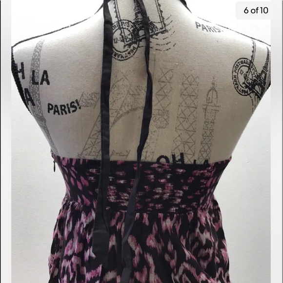 Anne Taylor LOFT Petite 4P Halter Women Dress IKAT Cotton Brown Pink Summer - Picture 6 of 10